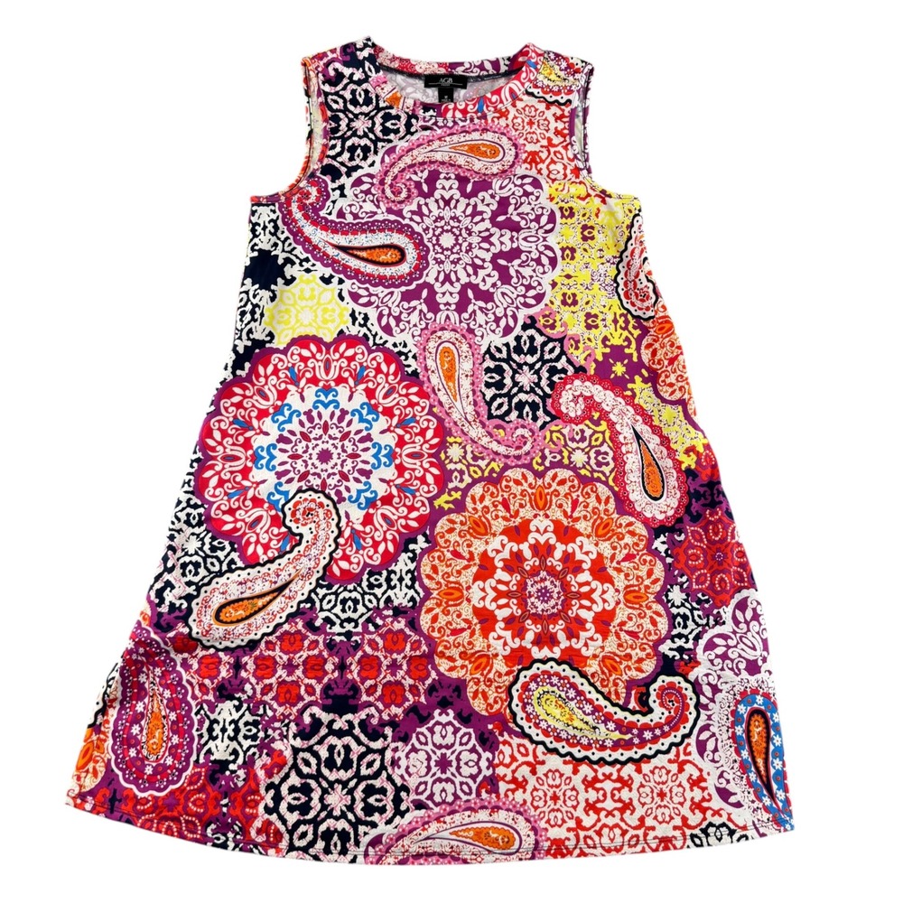 AGB Dress Womens Medium Paisley Medallion Print Sleeveless Shift Dress Multi
